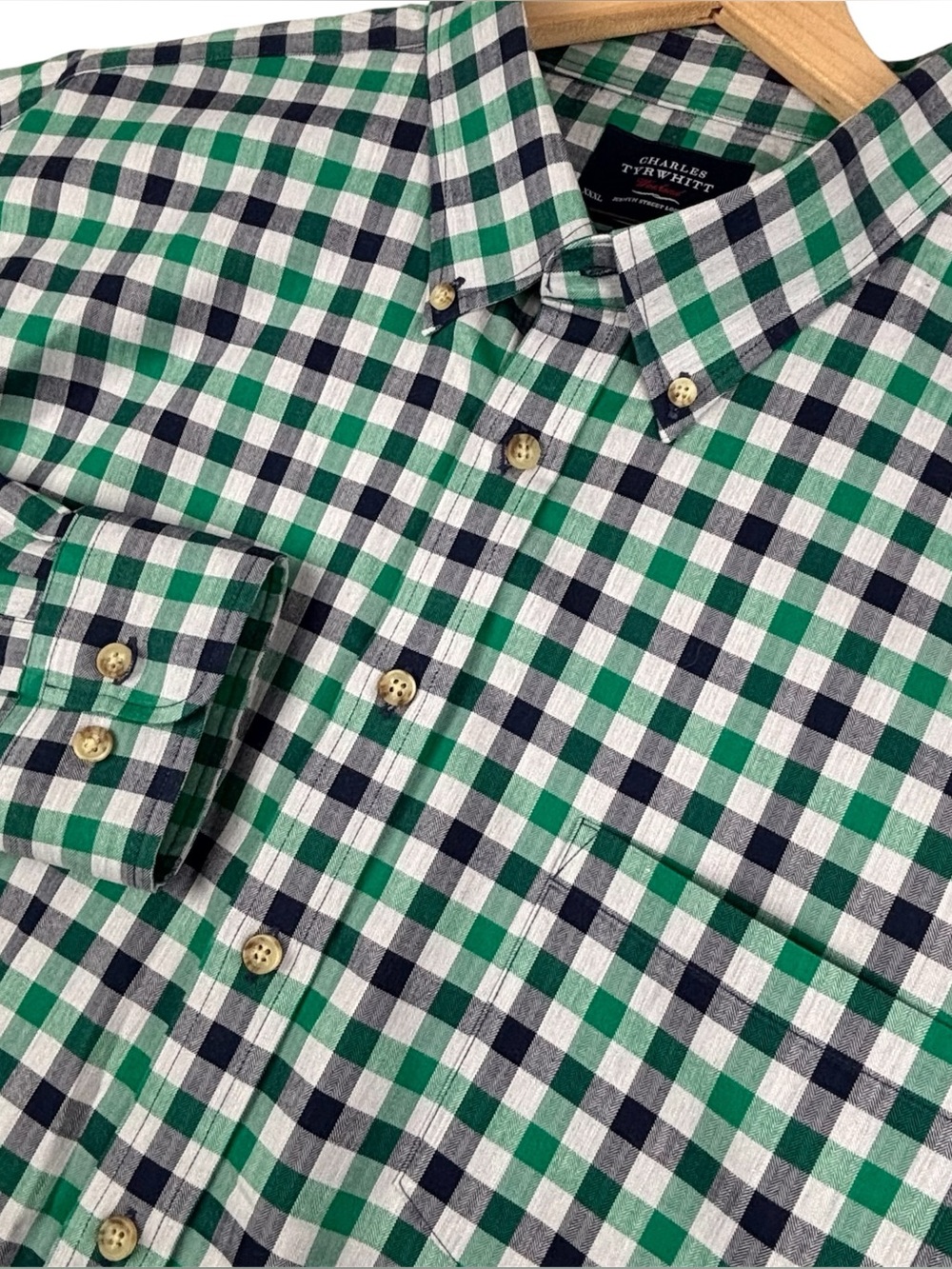 Charles Tyrwhitt Shirt Men 3XL Green Blue Check Classic Fit Non Iron XXXL